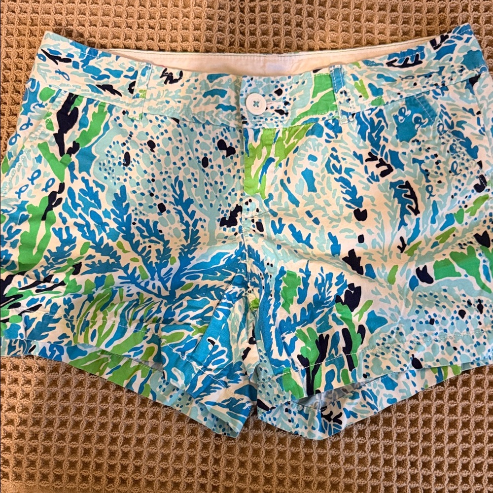 Lilly Pulitzer Coral Reef Print Blue & Green Cotton Shorts